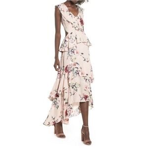 Leith‎ Womens Dress XS Ruffle Tiered Floral Hi Lo Maxi Sleeveless Cuts Outs